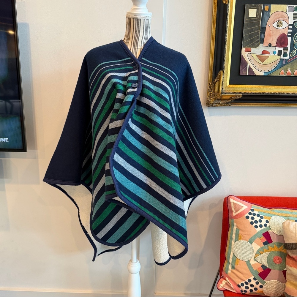 Lands’ End Reversible Fleece Sherpa Poncho Cape Wrap O/S NWT - Picture 2 of 5